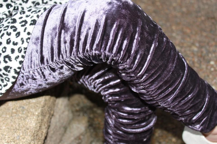 Purple Velvet Ruche Leggings